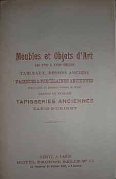 Item #17-3477 Catalogue des Meubles et Objets d’Art des XVII & XVIII Siecles: Tableaux, Dessins...