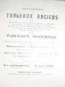 Item #17-3516 Catalogue des Tableaux Anciens et Modernes de Appartenant A Monsieur M... J. Rene....