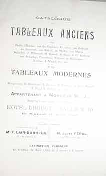 Item #17-3516 Catalogue des Tableaux Anciens et Modernes de Appartenant A Monsieur M... J. Rene....