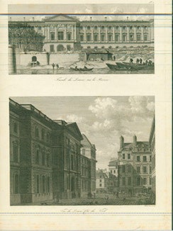Item #17-3686 Facade du Louvre sur la Riviere; Vue du Louvre Cole du Nord. (B&W engraving)....