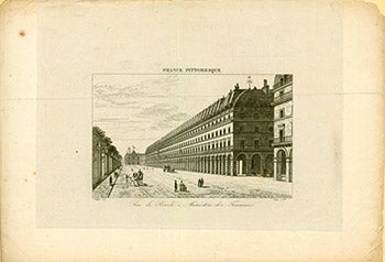 Item #17-3700 France Pittoresque: Rue de Rivoli - Ministere des Finances. (B&W engraving). Buttura, Portier, engraver.