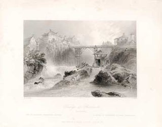 Item #17-3716 Bridge at Sherbrooke. (B&W engraving). W. H. Bartlett, C. Cousen