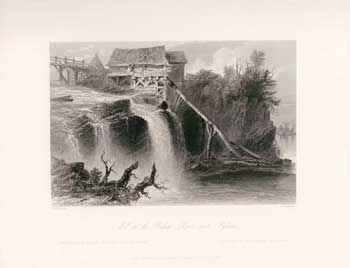 Item #17-3720 Mill on the Rideau River, near Bytown. (B&W engraving). W. H. Bartlett, E. Benjamin.