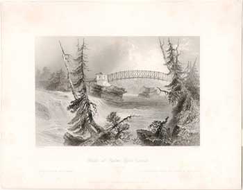 Item #17-3733 Bridge at Bytown, Upper Canada. (B&W engraving). W. H. Bartlett, J. Smith.