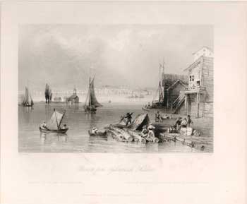 Item #17-3741 Prescott, from Ogdensburgh Harbour. (B&W engraving). W. H. Bartlett, J. C. Bentley.