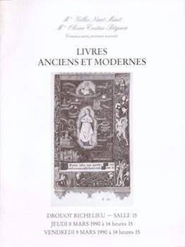 Item #17-5109 Livres Anciens et Modernes March 8-9, 1990. Lots 1-505. Drouot Richelieu, Paris