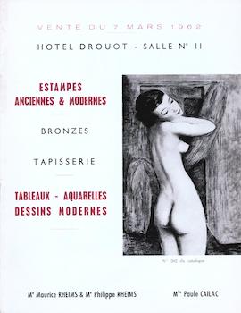 Item #17-5110 Estampes Anciennes et Modernes, Tableaux March 7, 1962. Lots 1-216. Hôtel...