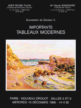 Item #17-5210 Importants Tableaux Modernes. December 10, 1986. Lots 1-10. Ader Picard Tajan, Paris