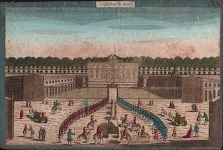 Item #17-5920 Entrée du Château de Marly, Versailles...Original 18th Century vue optique. Paul...