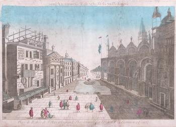 Item #17-6055 Grande Place de l’Eglise de St. Geminien à Venise..Original 18th Century vue optique. Paul André Basset, editeur.