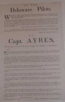 18th Century American Facsimile - To the Delaware Pilots [and] to Capt. Ayers