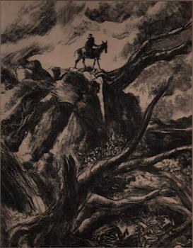 Item #17-6687 [Figures on horseback viewing the damed below, from Pentatoli, 1931]. Edy Legrand,...