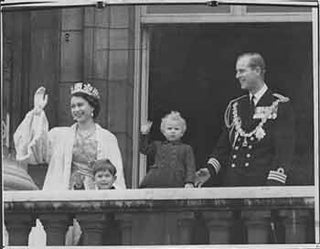 Item #18-0043 Queen Elizabeth, Duke of Edinburgh, Prince Charles and Princess Anne on balcony of...
