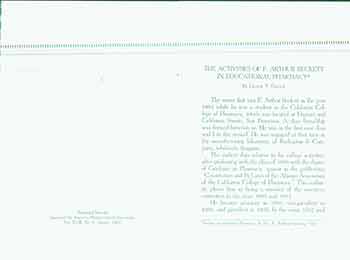 Item #18-0810 The Activities of F. Arthur Beckett in Educational Pharmacy. Frank T. Green.