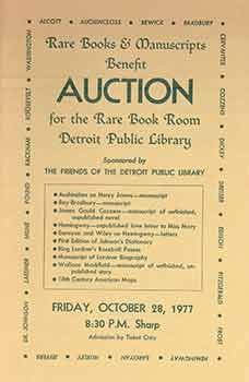 Item #18-1028 Rare Books & Manuscripts Benefit Auction for the Rare Book Room Detroit Public Library October 28, 1977. Detroit Public Library.