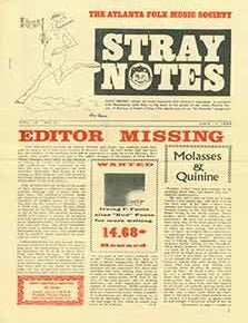 Item #18-1059 The Atlanta Folk Music Society: Stray Notes. Volume 2, Number 2, July 19, 1966. Atlanta Folk Music Society.