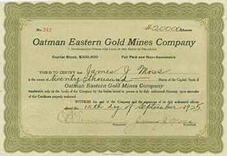 Item #18-1448 Certificate of 20,000 Shares. Oatman Eastern Gold Mines Company