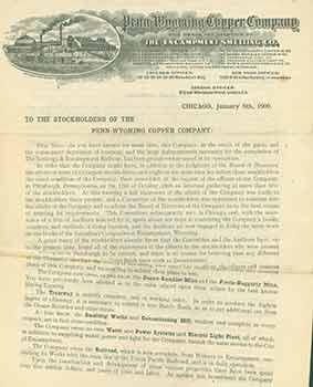 Item #18-1462 Letter to the stockholders of the Penn-Wyoming Copper Company about the performance...