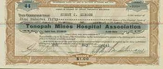 Item #18-1471 Full Paid and Non-Assessable 950 Shares of Capital Stock. Tonopah Mines Hospital...