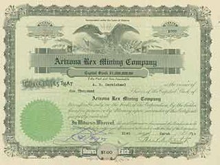 Item #18-1473 Full Paid and Non-Assessable 1000 Shares of Capital Stock. Arizona Rex Mining Company