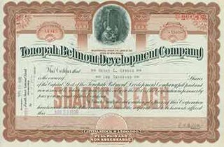 Item #18-1475 Full Paid and Non-Assessable 1000 Shares of Capital Stock. Tonopah Belmont...