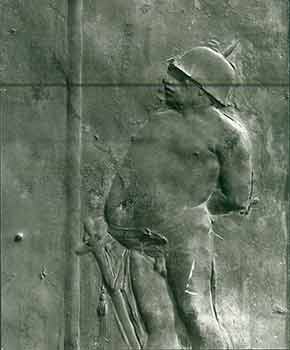 Item #18-3744 B&W Photograph of bronze relief of General in front of Christ at crucifixion. Giacomo Manzù, A. Cartoni, Photographer.