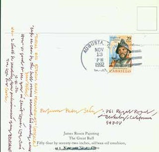 Item #18-3883 Signed, handwritten postcard from Artist James Rosen to Art Historian Peter Selz....