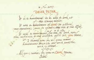 Item #18-3884 Signed, handwritten postcard from Artist James Rosen to Art Historian Peter Selz....
