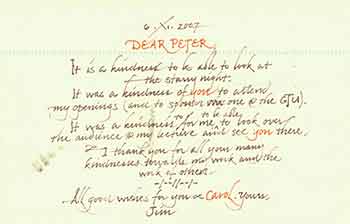 Item #18-3884 Signed, handwritten postcard from Artist James Rosen to Art Historian Peter Selz. James Rosen.