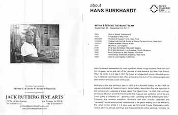 Item #18-4618 Hans Burkhardt: Within & Beyond the Mainstream. [Program for exhibition September 24 - December 24, 2011, as part of the Getty’s Pacific Standard Time: Art in L.A. 1945-1980]. Hans Burkhardt, Getty Museum, Los Angeles.