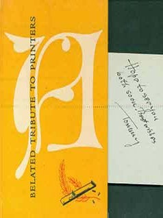 Item #18-6209 A Belated Tribute to Printers. (Hand numbered 29 of 550 copies of this Christmas...