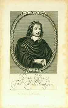 Item #18-6275 Vera Effigies Tho Midletoni Gent. (Engraving) (Portrait of the dramatist Thomas Middleton; half length, to the right, wearing black cloak with flat white collar, holding handkerchief, wearing crown of laurel, in oval frame of laurel; frontispiece to his 'Two new Playes' (1657).). Anonymous.