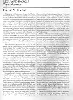 Item #18-6930 Leonard Baskin: Wunderkammer. April 23 - July 2, 2015. Galerie St. Etienne, New York, NY. [Exhibition brochure]. Leonard Baskin, Galerie St. Etienne, artist., New York.