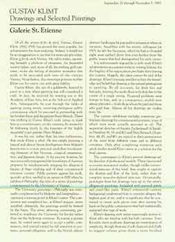 Item #18-7842 Gustav Klimt: Drawings and Selected Paintings. September 20 - November 5, 1983. The Galerie St. Etienne, New York, NY. [Exhibition catalogue]. Gustav Klimt, Galerie St. Etienne, artist., New York.
