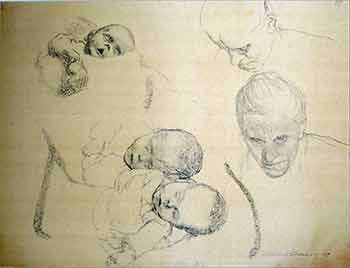 Item #18-7997 Blatt mit Kinderkoepfen, 1909 (Sheet with heads of children) (Facsimile of pencil and crayon drawings. Plate 14 of 24 from the Richter Portfolio.). Käthe Kollwitz, 1967 - 1945 German, Artist.