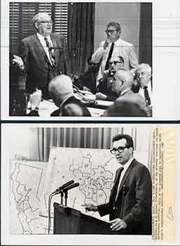 Item #18-9361 Senate President Pro tem Hugh M. Burns on the Senate floor with Sen. Mervyn Dymally, Sen. Alfred Song, Sen. John MaCarthy, Sen. Ralph Dills; Jack R. Fenton. (Two Original Photographs). Walt Zeboski.