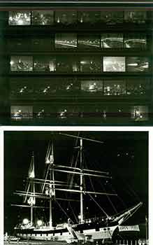Item #18-9426 Tall ship [at San Francisco’s Fisherman’s Wharf?]; Contact sheet of 30 35mm B&W negatives of San Francisco, including Bay Bridge, Coit Tower, Ferry Building, etc. (Two Original Photographs). Walt Zeboski.