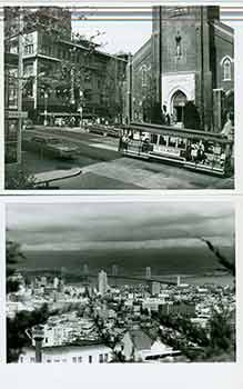 Item #18-9470 Saint Mary’s Cathedral with cable car; downtown San Francisco with Bay Bridge in background before development of high rise office buildings. (Two Original Photographs). Walt Zeboski.