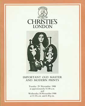 Item #19-2875 Important Old Master and Modern Prints. November 29, 1988. London. Sale # RETIRE-3958-9. Lot #s 250-576. Christie’s London, London.