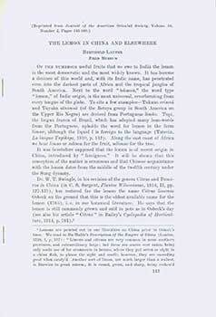 Item #19-4260 The Lemon in China and Elsewhere. [Reprint from Journal of the American Oriental...