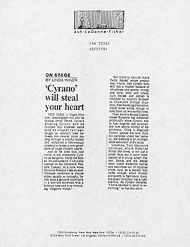 Item #19-4477 ‘Cyrano’ will steal your heart” press clipping for Derek Jacobi (Actor)....
