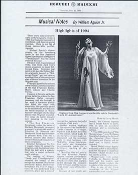 Item #19-4769 “Highlights of 1994,” Musical Notes column by William Aguiar Jr. William Aguiar Jr., Hokubei Mainichi, San Francisco.