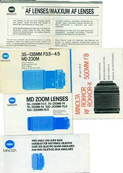 Item #19-5544 Minolta 35-135MM F3.5-4.5 MD Zoom, RF Rokkor-X 500MM F8, Wide Angle, MD Zoom, and...