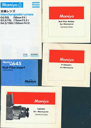 Mamiya - Mamiya Rb Manuals for Roll Film Holder, P Adapter, and Lenses + Manuals for Mamiya 6 Interchangeable Lenses & M645 Roll-Film Insert