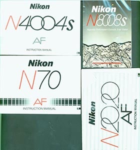 Item #19-5832 Nikon Camera manuals for the Nikon N8008S, Nikon N2020, N70 and N4004S. Nikon Corporation, Tokyo.