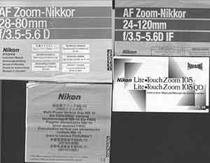 Item #19-5886 Nikon instruction manuals for AF Zoom-Nikkor 28-80mm f/3.5-5.6D, AF Zoom-Nikkor...