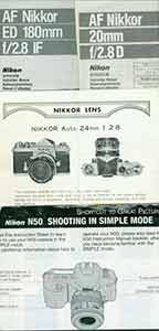 Item #19-5888 Nikon instruction manuals for AF Nikkor 20mm f/2.8D, AF Nikkor ED 180mm f/2.8 IF,...