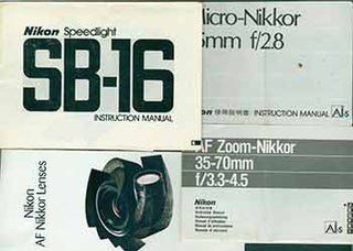Item #19-5903 Nikon instruction manuals for the Nikon Speedlight SB-16, AF Zoom-Nikkor 35-70mm...