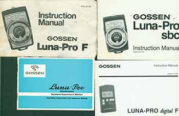 Item #19-5914 Bogen instruction manuals for the Gossen Luna-pro digital F, Gossen Luna-pro sbc, Gossen Luna-pro system exposure meter, Gossen Luna-pro F. Bogen Photo Corp, USA.