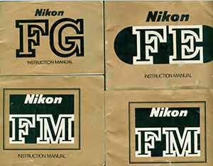 Item #19-5929 Nikon Camera manuals for the Nikon F, Nikon FG, AK Nikkor 85mm f/1.8. Nikon...
